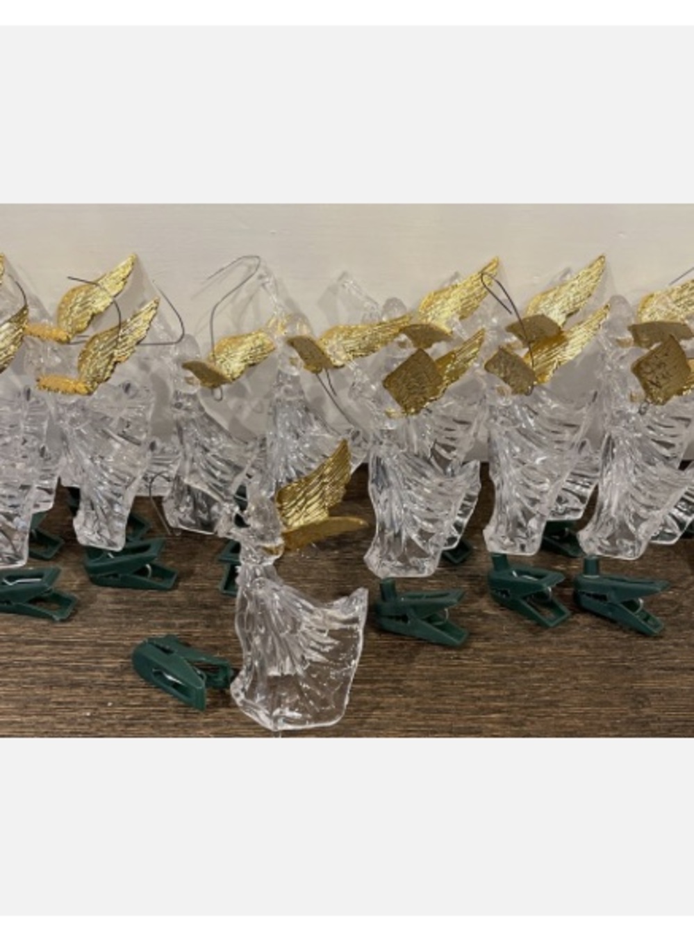 Clear Plastic Christmas Angel Light Clips with Gold Wings - Set of 20